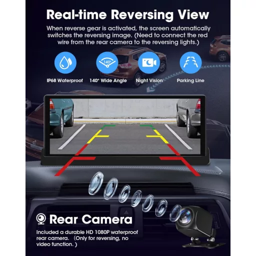 Jansite 10,26" Dotykový displej s CarPlay a Android Auto so stojanom - GPS navigácia, cúvacia kamera, Siri/Google Asistent, bezdrôtové