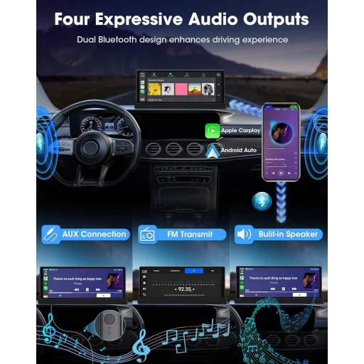 Jansite 10,26" Érintőképernyős CarPlay Android Autós Kijelző Állvánnyal - GPS Navigáció, Tolatókamera, Siri/Google Asszisztens, Vezeték Nélk