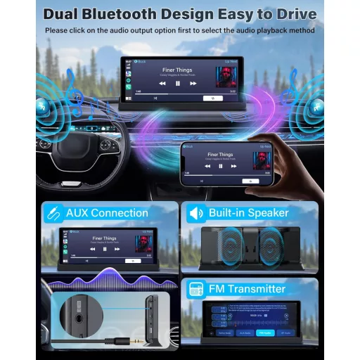 Stabilný držiak 10,26-palcový bezdrôtový displej CarPlay s cúvacou kamerou - monitor Android Auto, navigácia v reálnom čase, hlasové ovládanie,