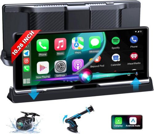 Stable Holder 10,26 hüvelykes vezeték nélküli CarPlay kijelző tolatókamerával - Android autós monitor, valós idejű navigáció, hangvezérlés, 