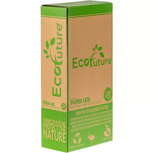 Eco Future 100 buc. Capace de Hârtie pentru Pahar 9 cm - Pentru Pahar Cafea 350 ml, Biodegradabile, Compostabile, Eco-Friendly, Certificate FSC