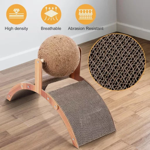 JKOKPMG Scarpinator pentru pisici 55x23 cm cu joc de minge, din carton premium, perete mare de zgâriat pentru pisici