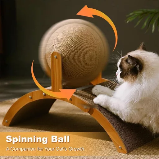 JKOKPMG Scarpinator pentru pisici 55x23 cm cu joc de minge, din carton premium, perete mare de zgâriat pentru pisici