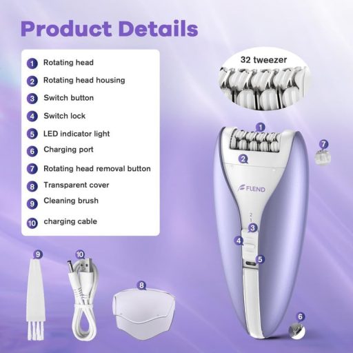 Epilator pentru femei Bubbacare cu LED, 2 viteze, utilizare uscată și umedă