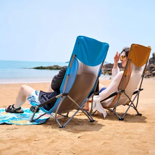 TIMBER RIDGE Sklopiva stolica za plažu i kampiranje s visokim naslonom i prozračnom mrežom