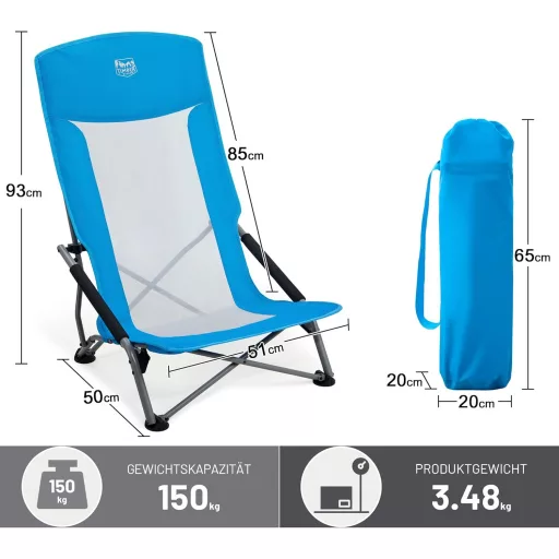 TIMBER RIDGE Sklopiva stolica za plažu i kampiranje s visokim naslonom i prozračnom mrežom