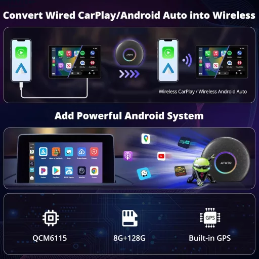 ATOTOZONE CB6 CarPlay AI Box Vezeték nélküli Android autós multimédia 8GB 128GB
