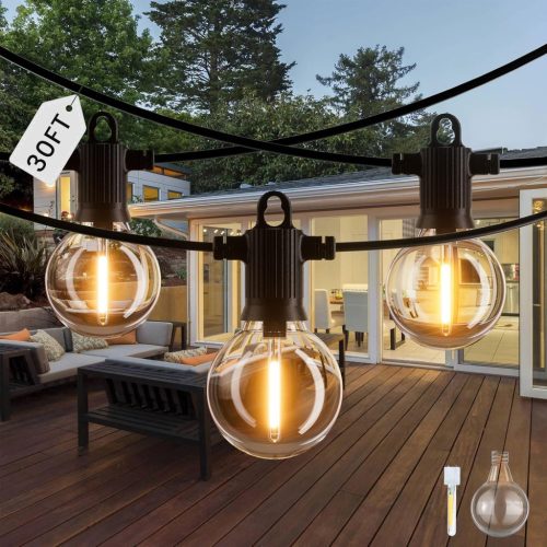 ZOTOYI LED Fényfüzér 9m IP65 Vízálló 11 Törhetetlen Műanyag Izzóval, Beltéri-Kültéri Használatra, Meleg Fehér Fény, Vintage Stílus, Szabályo