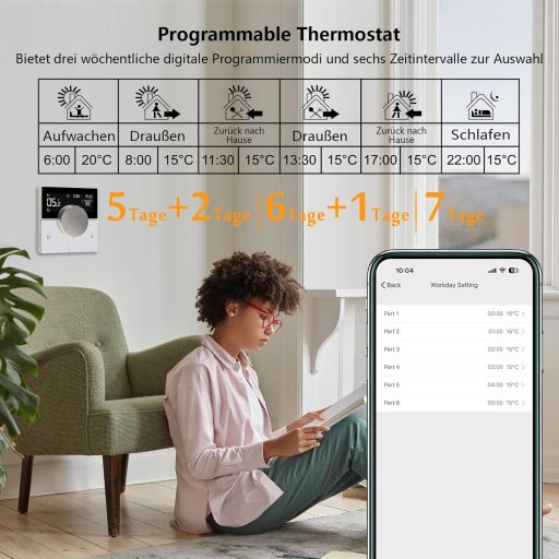 Termostat Inteligent WiFi KETOTEK 16A pentru Încălzire în Pardoseală Electrică, Compatibil cu Alexa