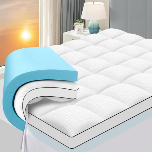 Protecție saltea cu gel Autsel 180x200 cm - Topper de saltea cu spumă de memorie dublu strat, husă lavabilă, hipoalergenică, efect răcoritor, roșu