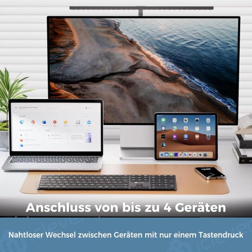 iClever Wireless Bluetooth Billentyűzet 3 Csatorna QWERTZ Újratölthető Mac Windows iOS