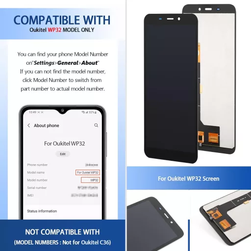 TGHongKy Oukitel WP32 kijelző csere LCD érintőképernyő digitalizáló panel szerelőkészlet