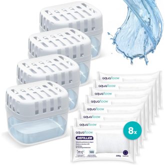   Aquafloow 4 db Páramentesítő + 8 db 280g Utántöltő Granulátum, Penészedés Elleni Védelem