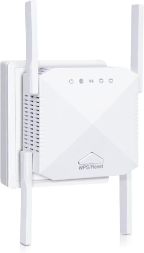 zoeyzoey WiFi Jelerősítő 1200 Mbit/s, Dual Band 5GHz & 2.4GHz, 4 Antennás Hálózati Repeater WPS Funkcióval, LAN/WAN Porttal, Minden WLAN Esz