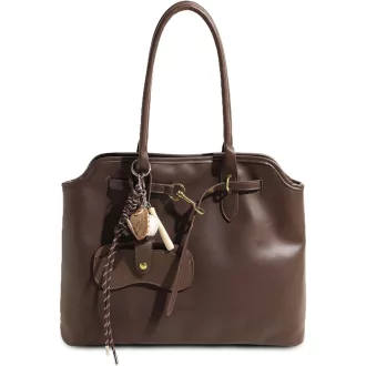   Travistar női bőr táska kávé színű shopper bag vállpántos elegáns retro