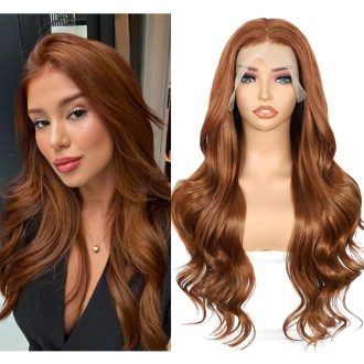   Sapphirewigs Auburn Vlnitá Parochňa 13x4 Čipkovaná Predná Časť - Žiaruvzdorná Syntetická Dámska Parochňa 66 cm, Na Bežné Nosenie aj na Príležitosti, Bez Uzlov