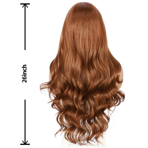 Sapphirewigs Auburn Vlnitá Parochňa 13x4 Čipkovaná Predná Časť - Žiaruvzdorná Syntetická Dámska Parochňa 66 cm, Na Bežné Nosenie aj na Príležitosti, Bez Uzlov