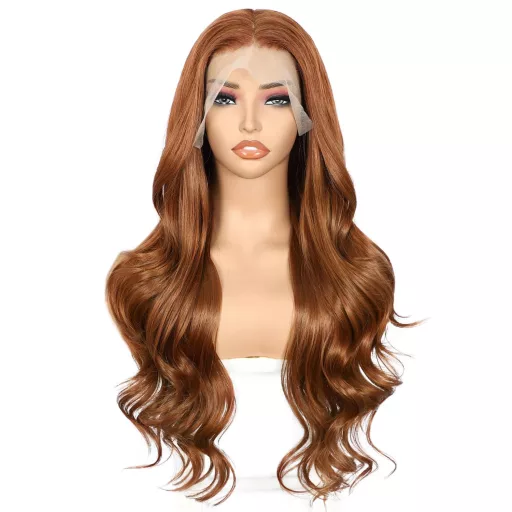 Sapphirewigs Auburn Vlnitá Parochňa 13x4 Čipkovaná Predná Časť - Žiaruvzdorná Syntetická Dámska Parochňa 66 cm, Na Bežné Nosenie aj na Príležitosti, Bez Uzlov
