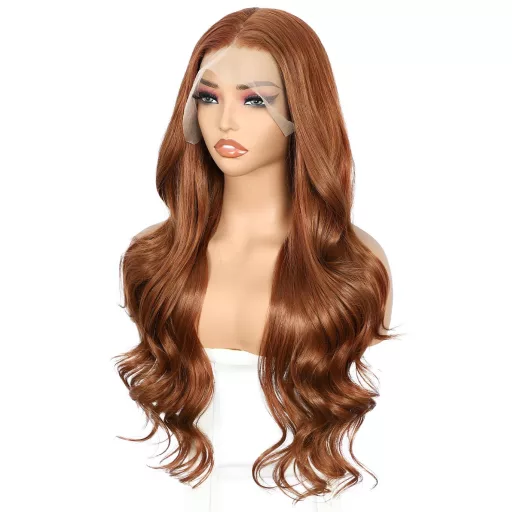 Sapphirewigs Auburn Vlnitá Parochňa 13x4 Čipkovaná Predná Časť - Žiaruvzdorná Syntetická Dámska Parochňa 66 cm, Na Bežné Nosenie aj na Príležitosti, Bez Uzlov