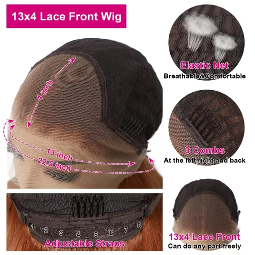 Sapphirewigs Auburn Vlnitá Parochňa 13x4 Čipkovaná Predná Časť - Žiaruvzdorná Syntetická Dámska Parochňa 66 cm, Na Bežné Nosenie aj na Príležitosti, Bez Uzlov