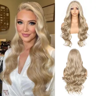   Sapphirewigs 13x4 Csipke Elülső Paróka Tejteás Szőke Hullám 66cm Női