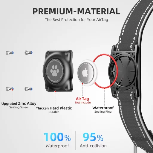 JIARUI AirTag Kutyanyakörv Vízálló Neoprén L Méret Közepes Nagy Kutyáknak