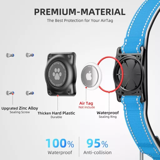 JIARUI AirTag kutya nyakörv vízálló neoprén közepes nagy kutyáknak