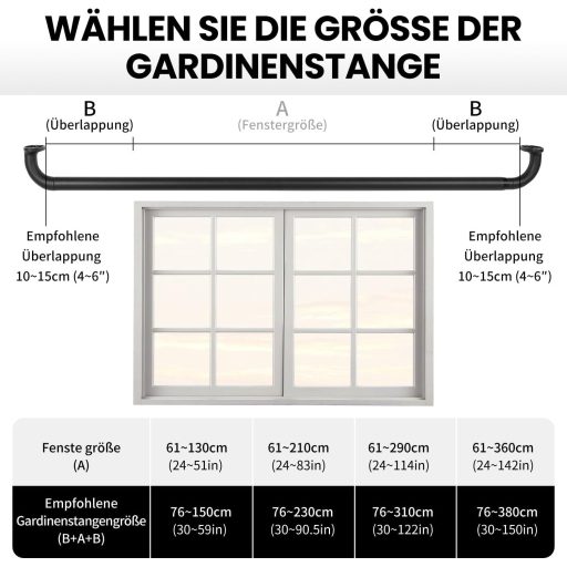Qlfyuu fekete fém függönyrúd 76-230 cm, 25 mm átmérő, szobához és nappalihoz