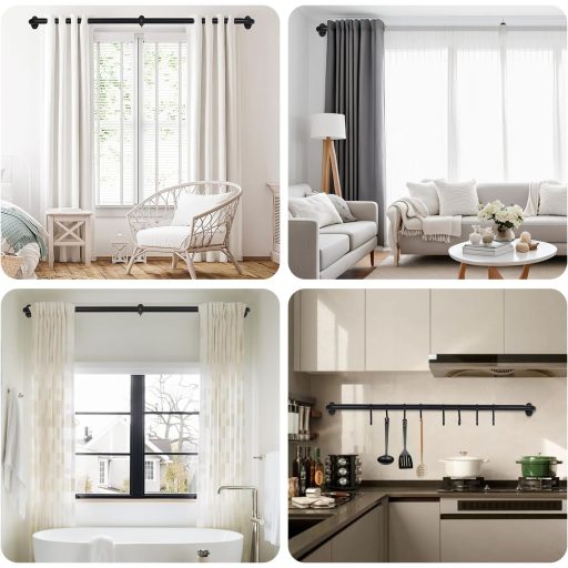 Qlfyuu fekete fém függönyrúd 76-230 cm, 25 mm átmérő, szobához és nappalihoz