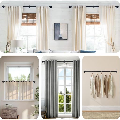 Qlfyuu fekete fém függönyrúd 76-230 cm, 25 mm átmérő, szobához és nappalihoz