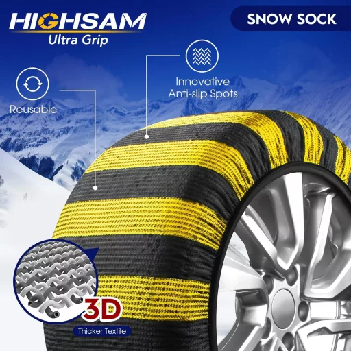 Highsam Super Grip Snehové návleky na reťaze pre autá – textilné protišmykové návleky, certifikát EN 16662-1, 2-dielna sada, univerzálne, opakovane použiteľné