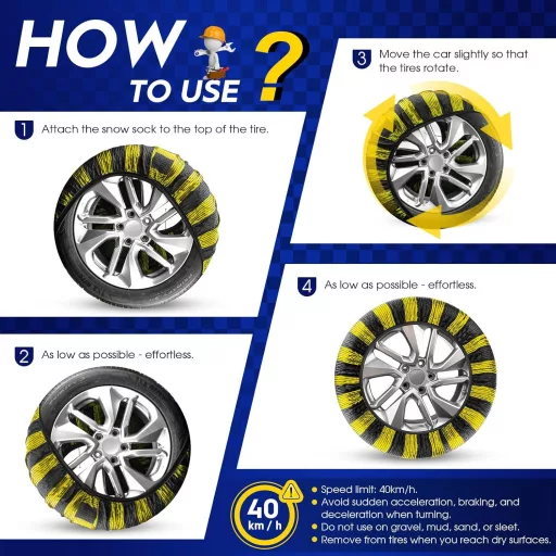 Highsam Super Grip Hólánc Zokni Autókhoz - Textil Hócsúszásgátló, EN 16662-1 Tanúsítvány, 2 db-os Szett, Univerzális, Újrahasználható
