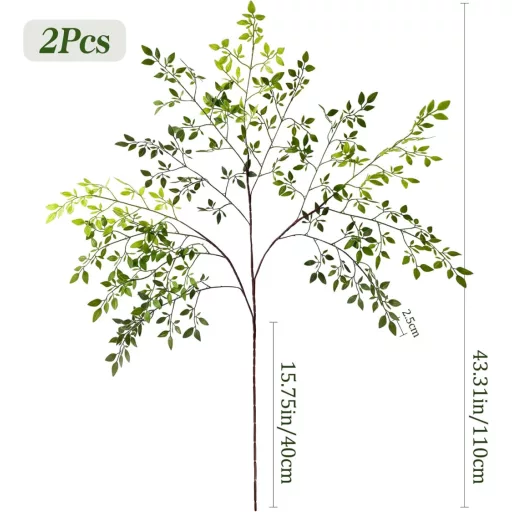 ROLLWAY Súprava umelých rastlín - 2 ks 110 cm Živé umelé konáre s listami, Ohybná eukalyptová dekorácia do vázy, Na svadbu, Veľkonočnú výzdobu, Tmavá