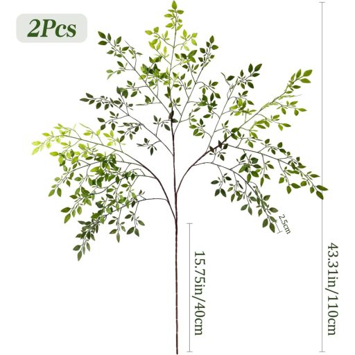 ROLLWAY Műnövény Szett - 2 db 110 cm Élethű Műágak Levelekkel, Hajlítható Eukaliptusz Dekoráció Vázába, Esküvőre, Húsvéti Díszítéshez, Sötét