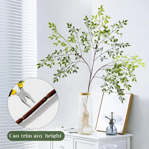 ROLLWAY Súprava umelých rastlín - 2 ks 110 cm Živé umelé konáre s listami, Ohybná eukalyptová dekorácia do vázy, Na svadbu, Veľkonočnú výzdobu, Tmavá