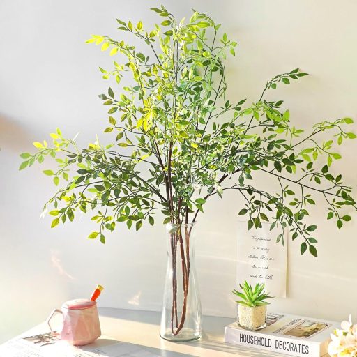 ROLLWAY Műnövény Szett - 2 db 110 cm Élethű Műágak Levelekkel, Hajlítható Eukaliptusz Dekoráció Vázába, Esküvőre, Húsvéti Díszítéshez, Sötét