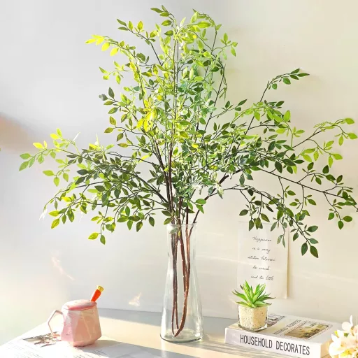 ROLLWAY Súprava umelých rastlín - 2 ks 110 cm Živé umelé konáre s listami, Ohybná eukalyptová dekorácia do vázy, Na svadbu, Veľkonočnú výzdobu, Tmavá