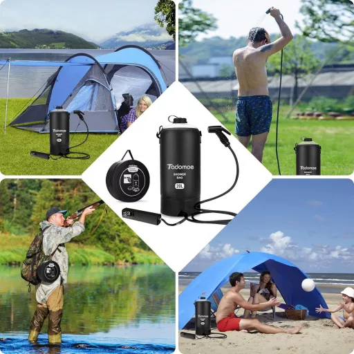 Tadomoe Duș Solar de Camping 20L cu Pompă - Duș Portabil Negru PVC pentru Drumeții, Camping și Plajă