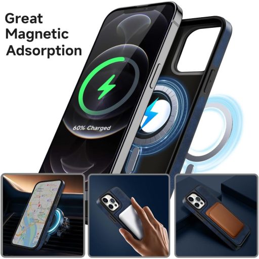 Husă MOBESV Magnetică pentru iPhone 12 Pro Max, Compatibilă MagSafe - Husă Elegantă de Protecție din Piele cu Suport, 6.7", Albastru Regal