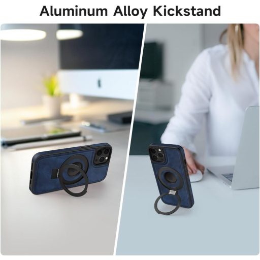 MOBESV Mágneses iPhone 12 Pro Max Tok MagSafe Kompatibilitással - Elegáns Bőr Védőtok Állvánnyal, 6.7", Királykék