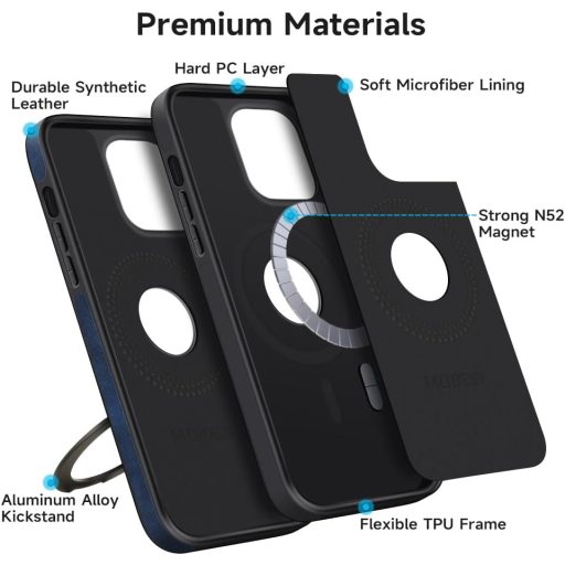 Husă MOBESV Magnetică pentru iPhone 12 Pro Max, Compatibilă MagSafe - Husă Elegantă de Protecție din Piele cu Suport, 6.7", Albastru Regal