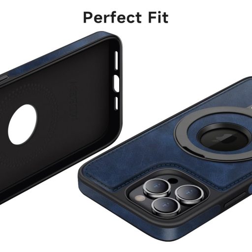 MOBESV Mágneses iPhone 12 Pro Max Tok MagSafe Kompatibilitással - Elegáns Bőr Védőtok Állvánnyal, 6.7", Királykék