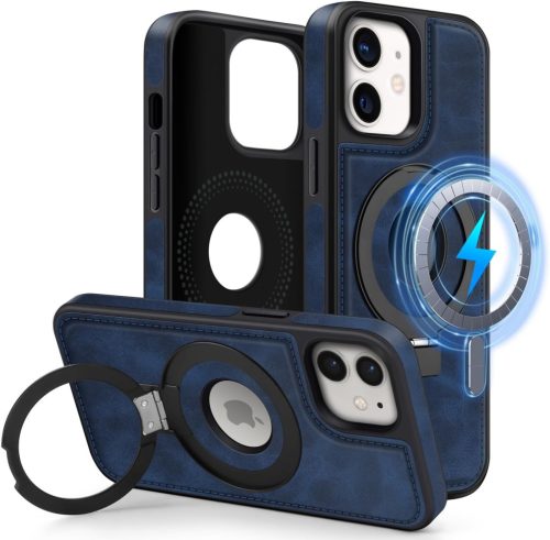 MOBESV Mágneses Telefontok iPhone 12 Mini 5.4" Készülékhez, MagSafe Kompatibilis Bőr Tok Állvánnyal, Vékony Elegáns Védőtok, Királykék
