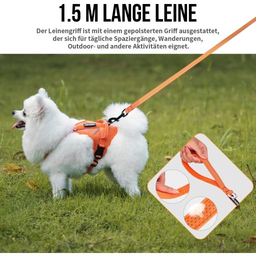 Ham tactic pentru câini OneTigris ANTZ, mărimea XXS, set cu sistem de lesă reflectorizantă cu mâner, pentru câini de talie mică, portocaliu