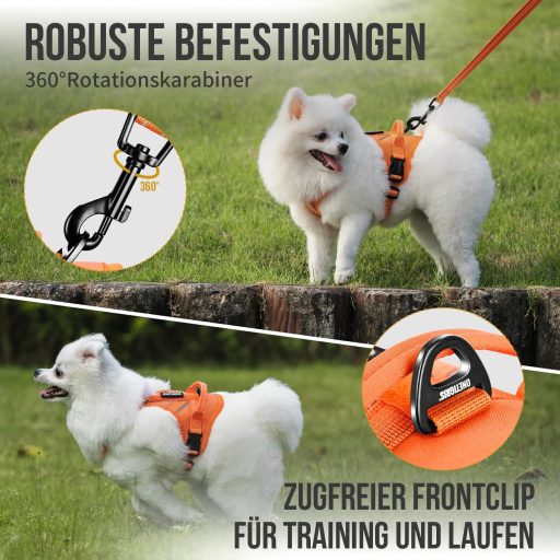 Ham tactic pentru câini OneTigris ANTZ, mărimea XXS, set cu sistem de lesă reflectorizantă cu mâner, pentru câini de talie mică, portocaliu