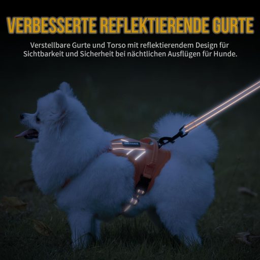 Ham tactic pentru câini OneTigris ANTZ, mărimea XXS, set cu sistem de lesă reflectorizantă cu mâner, pentru câini de talie mică, portocaliu