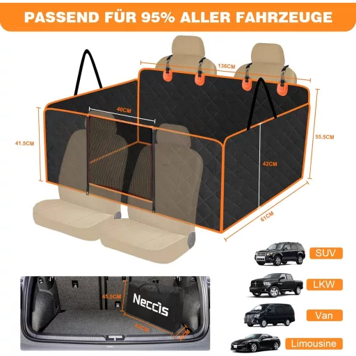 Neccis Autós Kutyatakaró Hátsó Ülésre Kivehető Kemény Alappal, 136x61 cm, Vízálló, Karcálló, 150 kg Teherbírású Védőhuzat, 95% Autóba Illesz