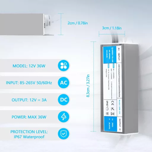 SUCIKORIO LED napájací zdroj 12V 36W IP67 vodotesný transformátor pre LED pásiky