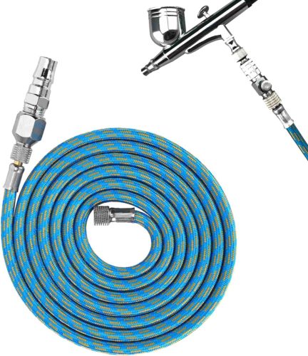 Cocoarm Nylon Légecset Tömlő Adapter Készlet - 1,83m Flexibilis Levegőcső 1/8"-1/4" Csatlakozókkal Festékszóróhoz, Kompresszorhoz - Kék-Sárg