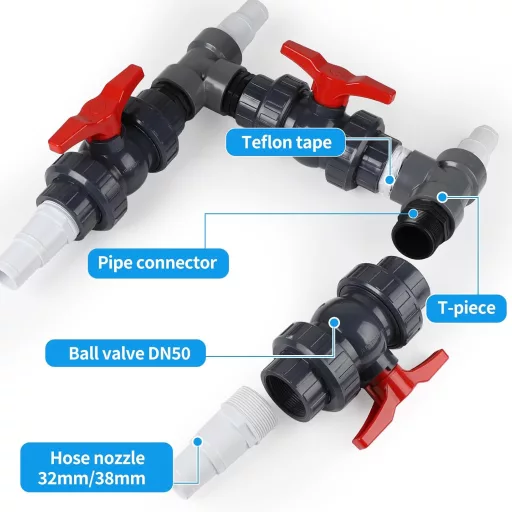 SWAWIS Set Bypass Piscină 50mm, Conexiune Pompă de Căldură, Control Încălzire